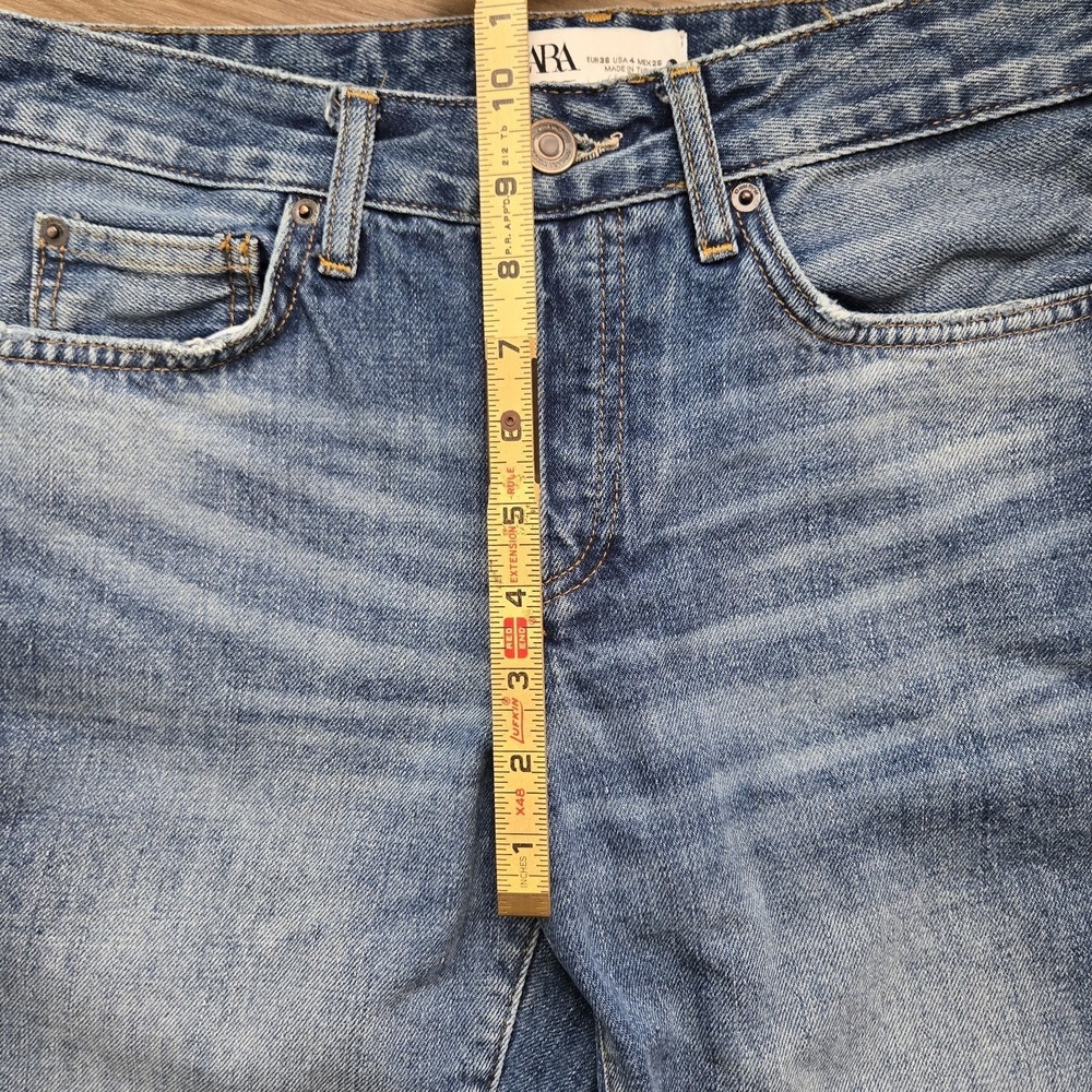 Zara Jeans Womens 4 Raw Hem Mid-Rise Slim‎ Button Fly Ripped Relaxed Fit Boho - Picture 5 of 12